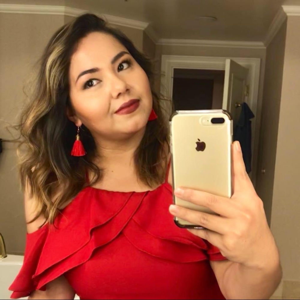 Red halter ruffle dress